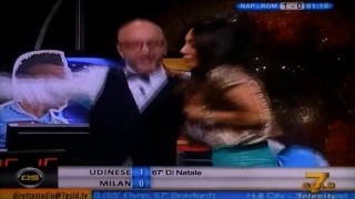 Marika Fruscio oops big boobs pop out of dress live tv