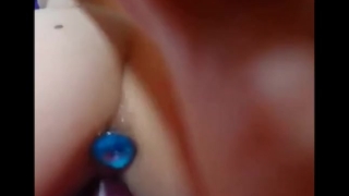 Huge red toy and blue anal tube