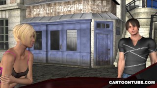 Short haired 3D cartoon babe sucks and fucks outdoors